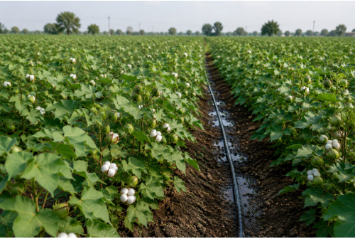 Cotton field with drip irrigation
